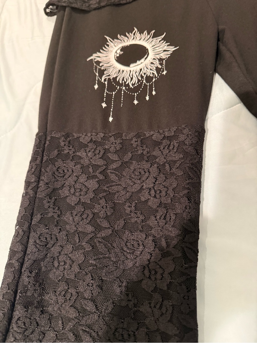 Black Boho Moon & Sun Lace Panel Pants - Picture 3 of 5